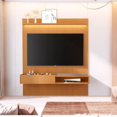 Imagem de Painel Liso para Tv 75 Polegadas com Nicho e Prateleira com Led Vitoria Regia Marrom