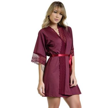 Imagem de Robe Hoby Microfibra Renda Luxo Sensual Conforto Roupão Sexy Noiva Lua