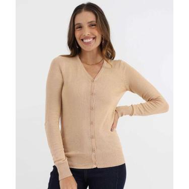 Imagem de Cardigan Feminino Botões Alongado Marisa Bege-49843, Bege, GG
