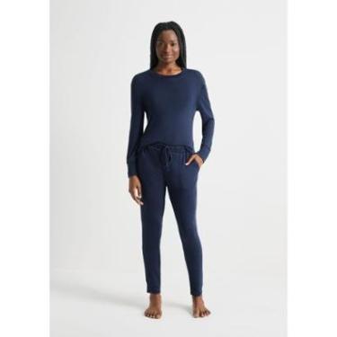 Imagem de Pijama Feminino Longo Em Tricô - Azul XG-Feminino