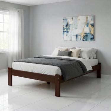 Imagem de Cama Casal Oriental Em Madeira Maciça Castanho Reforçada