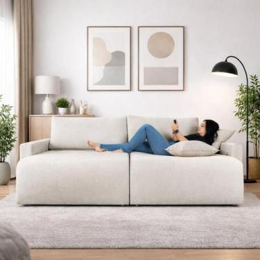 Imagem de Sofá Cama Living Retrátil Milão Com Almofadas Soltas 2,20 em Linho Cor