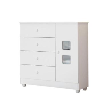 Imagem de Cômoda Infantil 1 Porta 4 Gavetas Tigus Life MDF Branca