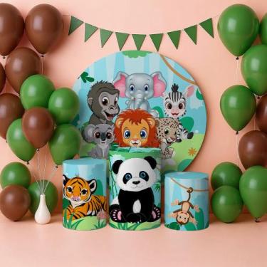 Imagem de Capas Painel Redondo Cilindro Safari Animais - Painel De Festa, KIT SA