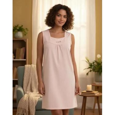 Imagem de Camisola Pala Feminina de Malha Regata Vestido Senhora Idosa Conforto 