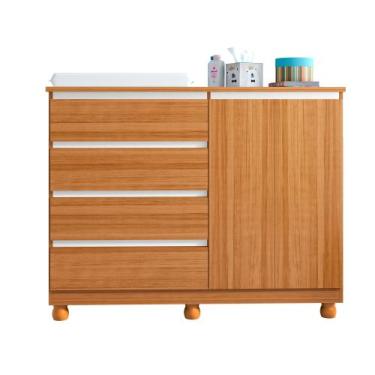 Imagem de Cômoda Infantil Branca para Quarto de Bebê com 2 Portas e Gavetas Espa