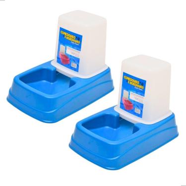 Imagem de Kit Comedouro e Bebedouro para Pets OEM Comedouro-Bebedouro Dupla Função Cães e Gatos Plástico Azul 1 kg 1 e 5 l