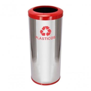 Imagem de Lixeira em Inox com Aro 50L Abertura Superior com Bandeja Interna e Fundo em ABS Inox Higipack