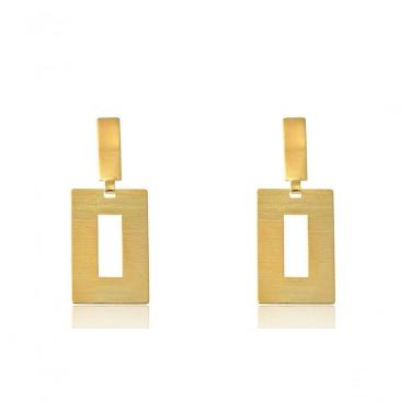 Imagem de Brinco Grande De Retângulo Vazado Banhado Em Ouro 18k [f027]