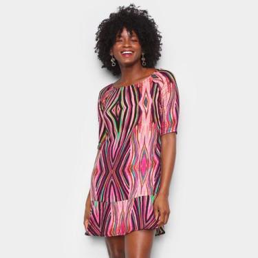 Imagem de Vestido Água Viva Gola Canoa Estampado, Rosa, Verde, P