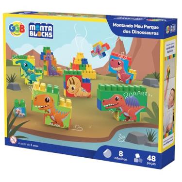 Imagem de Blocos de Montar Montando Meu Parque do Dinossauro 48 Peças, GGB Plast, 361, Multicor