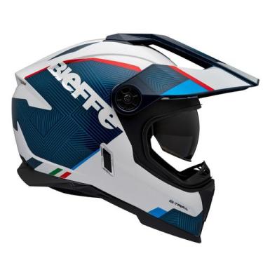 Imagem de Capacete Masculino Bieffe B-Trail Delux Azul Oculos Moto, Branco Azul,