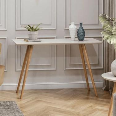 Imagem de Aparador Decorativo Laqueado com Vidro Pés Palito em MDF 120cm Off White para Sala e Hall
