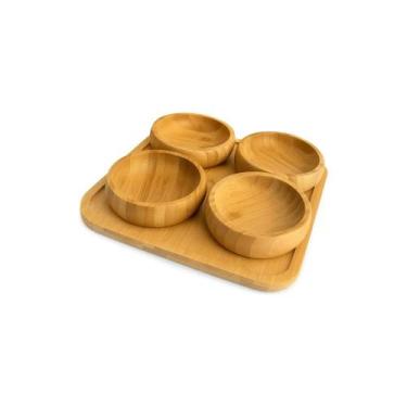 Imagem de Petisqueira em Bambu 21x21cm com 4 Potes - Genrica