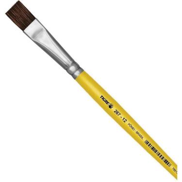 Imagem de Pincel Escolar Chato Tigre 267 N12 com Cerdas de Pelo de Pônei e Cabo Plástico Amarelo