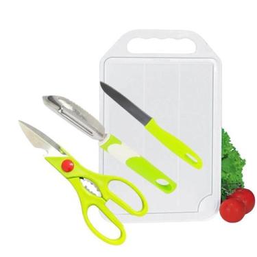 Imagem de Kit Cozinha 4 Peças Tabua Tesoura Faca Descascador Casa Nova - NoBrand
