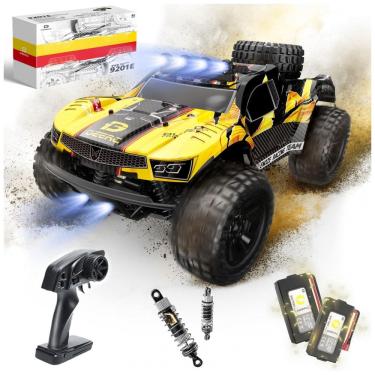 Imagem de Carrinho de Controle Remoto Off Road 4x4, Escala 1:10 com Luzes, Velocidade até 48 km/h e 2 Baterias Recarregáveis, DEERC 9201E, Amarelo