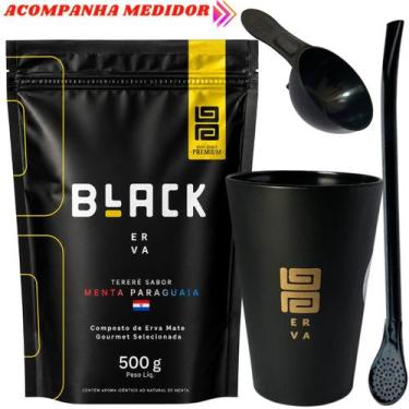 Imagem de Kit Tereré Black Erva Mate 500g Copo Acrílico Caldereta Preto Bomba Cl