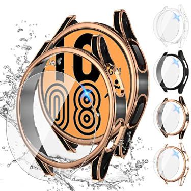 Imagem de Tensea [Pacote com 4 + 4 para Samsung Galaxy Watch FE 2024/5 2022/4 2021 Capa protetora de tela acessórios de 40 mm, amortecedor de policarbonato rígido/película protetora de vidro temperado HD