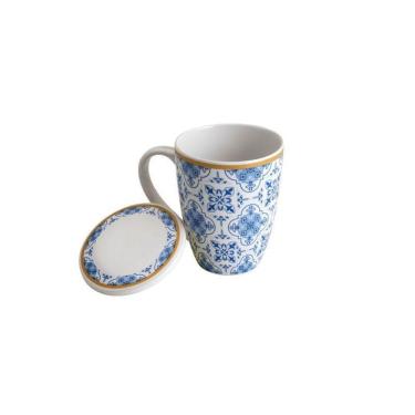 Imagem de Caneca Com Tampa E Filtro De Porcelana Lisboa Azul 310Ml