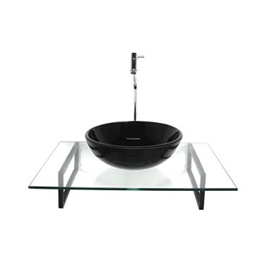 Imagem de KIT CUBA DE VIDRO REDONDA PRETA COM TAMPO 60CM INCOLOR E SUPORTE PRETO