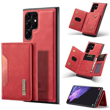 Imagem de ZiEuooo 2 em 1 capa de couro carteira magnética separável para Samsung Galaxy S22 S21 S20 Ultra Plus FE Note 20 Shell, suporte de cartão macio forrado capa traseira (vermelho, S22 Plus)