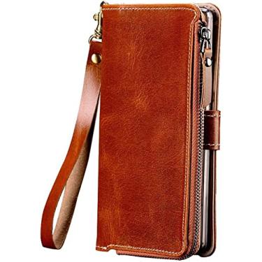 Imagem de KKFAUS Wristlets Zipper Wallet Flip Phone Case, para Apple iPhone 12 (2020) 6,1 polegadas Stend Feature Capa Folio de Couro [Suporte de Cartão] (Cor: Café)