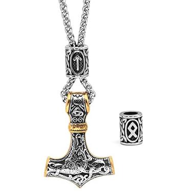 Imagem de Colar Viking Thor Hammer Mjolnir para homens amuleto runa joia noridc presente viking para homens, Aço inoxidável, não