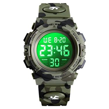 Imagem de Relógio esportivo digital para meninos, à prova d'água, ao ar livre, relógio despertador 12/24 H, cronômetro, calendário, 3 a 15 anos, meninos e meninas, Camuflagem verde, Cronógrafo, digital