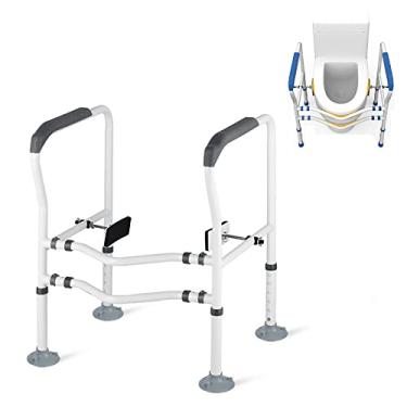 Imagem de Yajun Rack de estrutura de vaso sanitário ajustável corrimão para idosos, deficientes, cuidados de saúde doméstico após cirurgia ventosa de sucção de banheiro barra de apoio alça de chuveiro antiderrapante, cinza