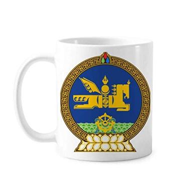 Imagem de Caneca de cerâmica com emblema nacional da Mongólia Art Deco presente caneca moderna cerâmica xícara de café porcelana louça