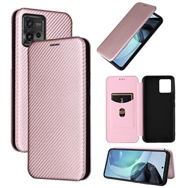 Imagem de Capas de telefone de fibra de carbono de luxo compatíveis com Motorola Moto G72 G 72 4G capa de couro porta-cartões de visita clipe de carteira capa de telefone à prova de choque (ouro rosa, Moto G72 4G)