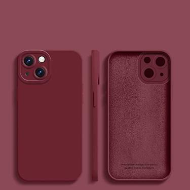 Imagem de Capa de silicone líquido com proteção de armação quadrada para iPhone 14 13 12 MINI 11 Pro XS Max XR X 8 7 Plus SE 2020 Soft Funda Cover,Wine Red,For iPhone 14