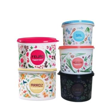 Imagem de Tupperware Kit Completo Arroz Feijão Sal Açúcar & Café Floral Mantimentos