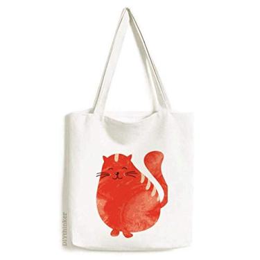Imagem de Sacola de lona com estampa de gato gordo, laranja, sorridente, bolsa de compras, bolsa casual
