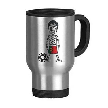 Imagem de Caneca de viagem com tampa flip de aço inoxidável para jogador de futebol português Mamãe desenho animado