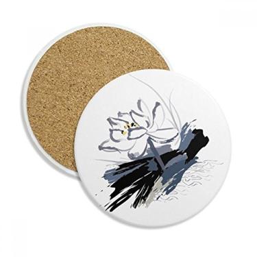 Imagem de Ink Lotus Flower Plant Flower Porta-copos Caneca de proteção de mesa Pedra absorvente