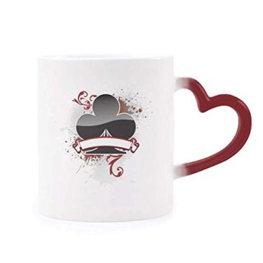 Imagem de Caneca sensível ao calor com estampa de cartas de jogar, utensílios de jogos, copo de grés que muda de cor vermelha