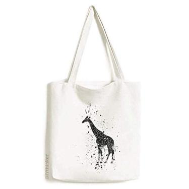 Imagem de Bolsa de lona cinza com desenho de girafa, bolsa de compras casual