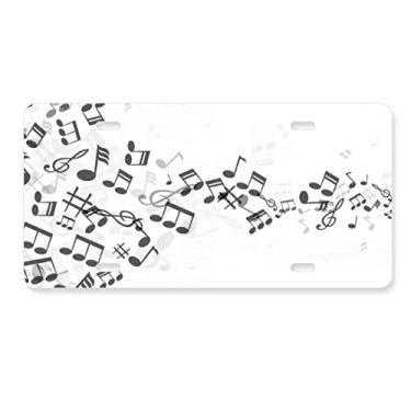 Imagem de DIYthinker Placa de licença branca torcida preta com notas musicais em aço inoxidável para decoração de automóvel