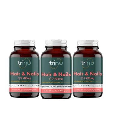 Imagem de Combo 3 Suplemento Alimentar Trinu Hair & Nail, Auxilia no Fortalecimento de Cabelo e Unhas 90 Cápsulas 