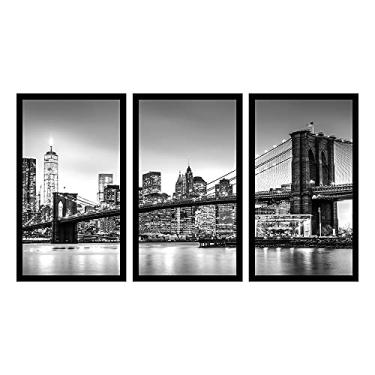 Imagem de Kit 3 Quadros Decorativos Grandes com MOLDURA Preto e Branco Manhattan