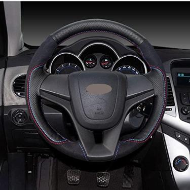 Imagem de JEZOE Capa de volante de carro de couro costurada à mão, adequada para Chevrolet Aveo 2011-2014 Orlando 2010-2015 Cruze 2009-2014