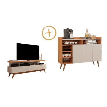 Imagem de Conjunto de Sala com Buffet Aparador Celta e Rack para TV 65" Vivare Wood 1.6 Giga Móveis