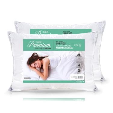 Imagem de Kit 2 Travesseiros Suporte Médio 70cm x 50cm 140 Fios 100% Algodão Lavive
