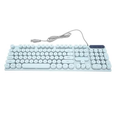 Imagem de Teclado para jogos, teclas redondas, teclado de escritório, controle multimídia, 104 teclas, retroiluminado, ergonômico, USB, com fio, pés fodable para laptop (azul)