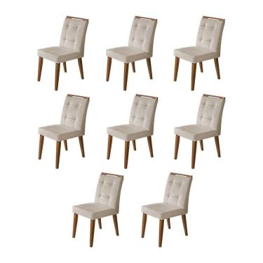 Imagem de Kit 8 Cadeiras Jantar Agatá Estofadas Veludo Bege Com Alça Madeira Maciça Imbuia