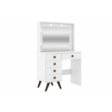 Imagem de Penteadeira Infantil MSM 437 c/ 5 Gavetas e Espelho Branco - Movelbento
