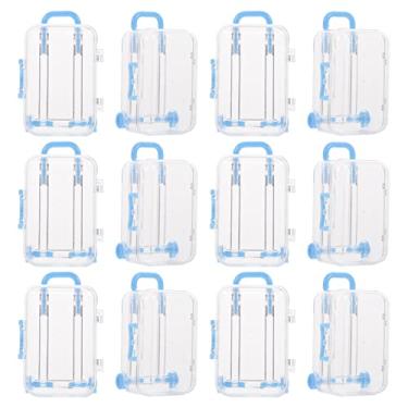 Imagem de 12 Pack Mini Travel Suitcase Favor Box Small Clear Plastic Candy Box Doll Clothes Necklace Ring Jewelry Storage Box Christmas Candy Box for Christmas Wedding Party Decoration (Blue) (Color : Blue)