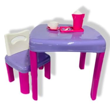 Imagem de Mesa Mesinha Com Cadeira Infantil Hora do Lanche com Peças Xícara Copo Jarra Brinquedo Crianças